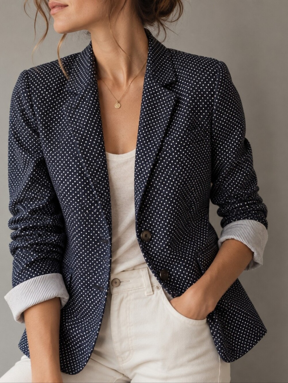 J. Crew Schoolboy Polka Dot Navy Blazer Jacket Womems Size 4
